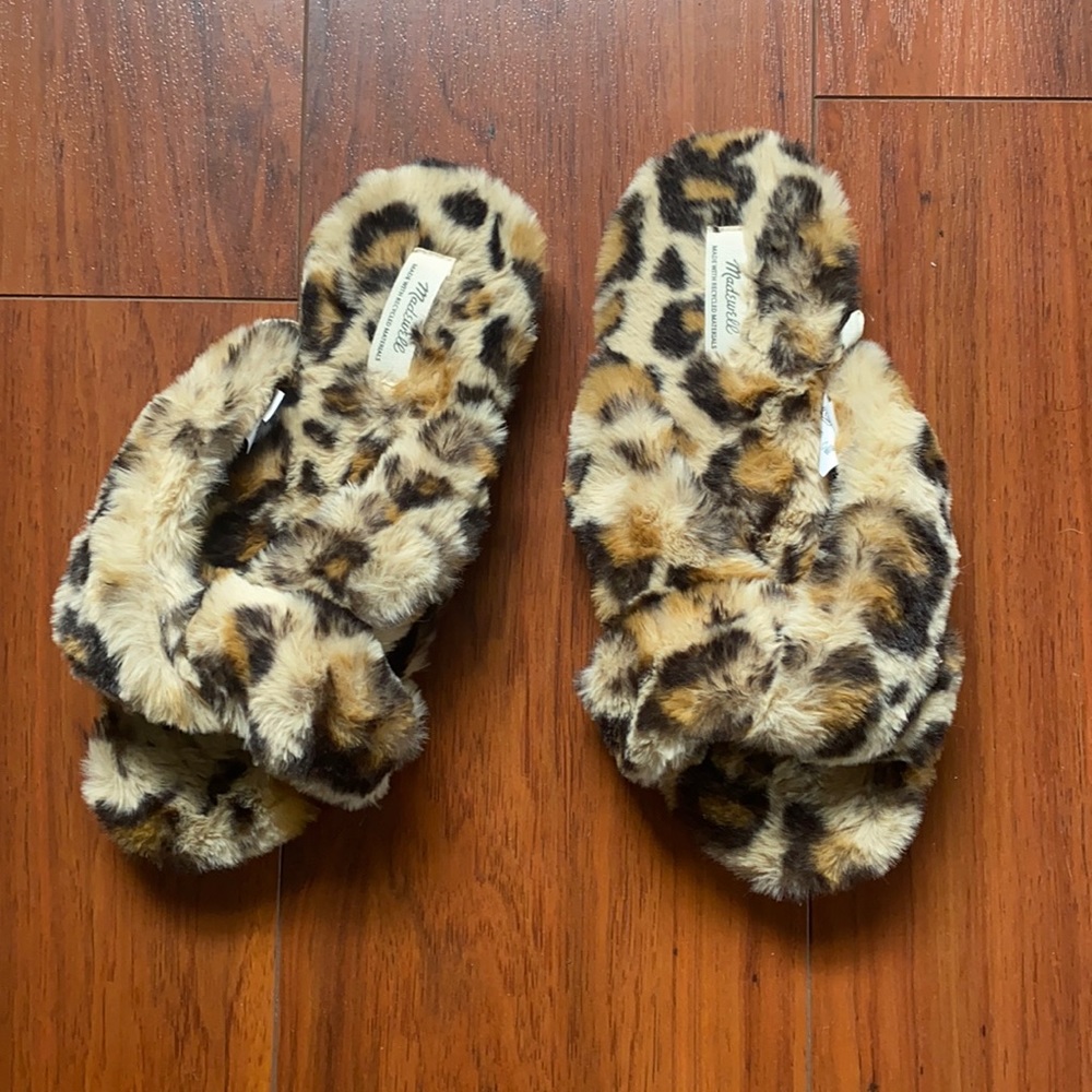 NWOT Madewell Leopard Faux Fur Slippers 8